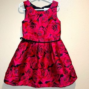 The Children's Place Girl's Formal Dress Size 5 Rose Red and Black Floral